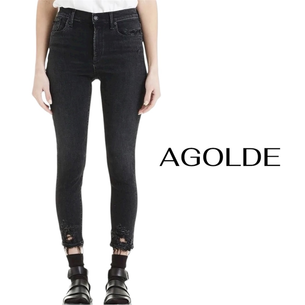 AGOLDE Sophie Hi Rise Crop | Black Distressed | Women’s 30